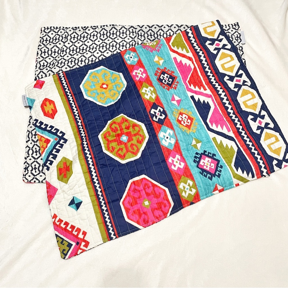 Levtex Boho Floral Ikat Shams Multicolor Navy and White